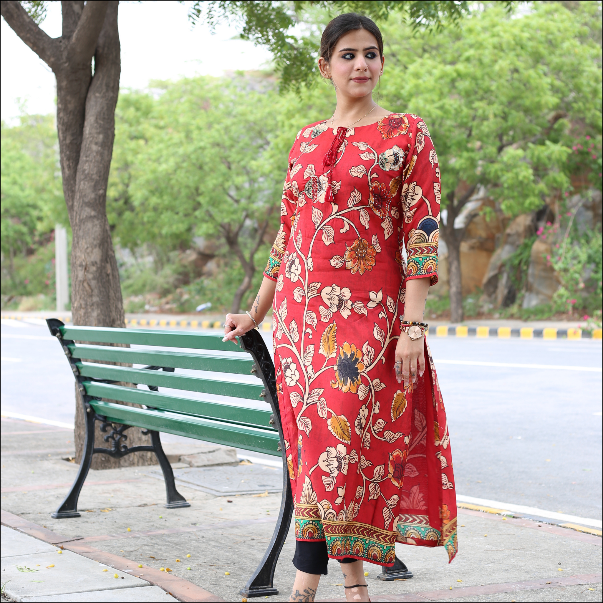 Handwork Kurti with Boat Neck & Tassel Detailing