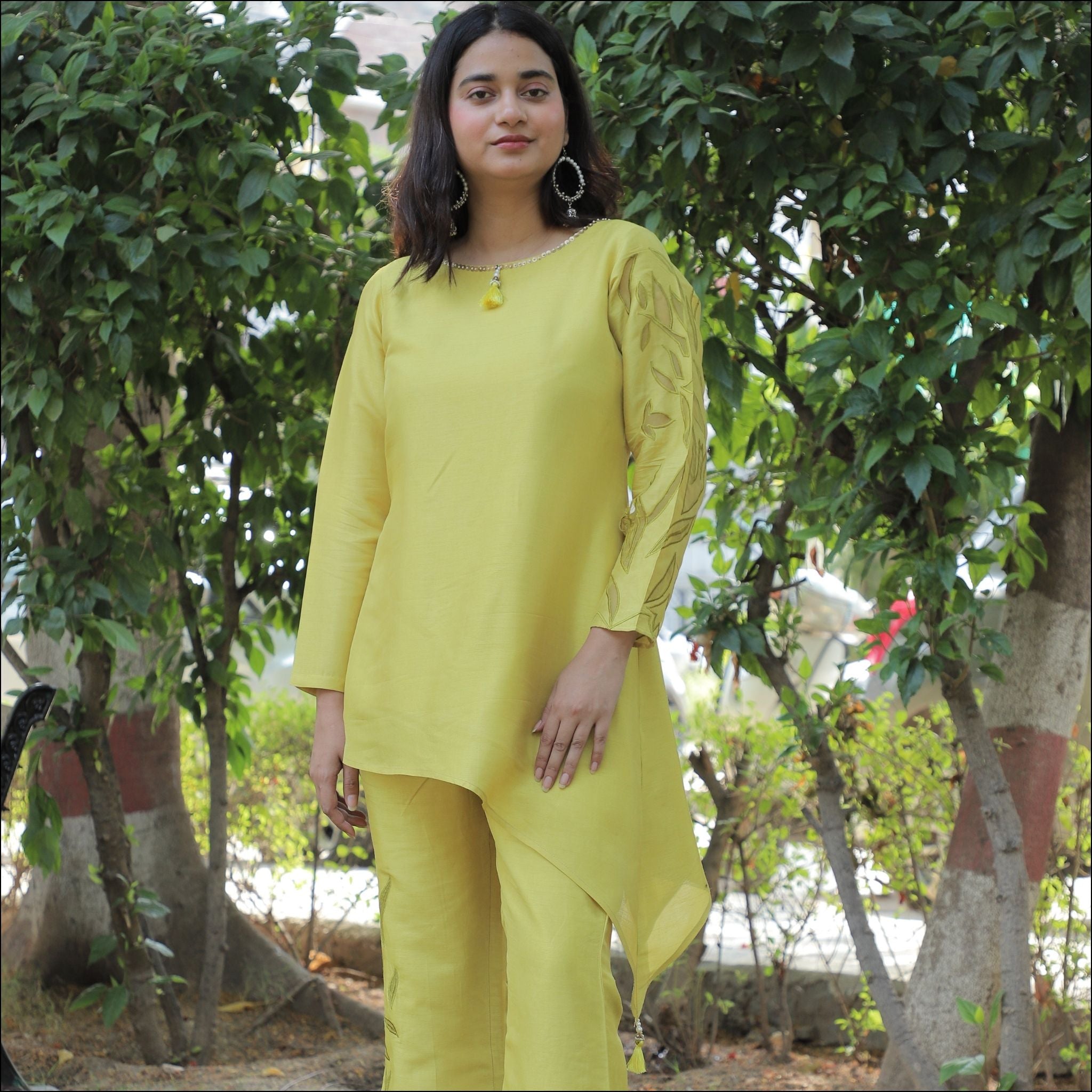 Boat Neck Kurti Set with Sequin & Pearl Work and Organza Detailing