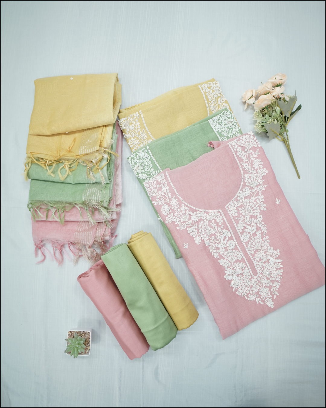 Mul Cotton Unstitched Suit Set with Pearl Handwork