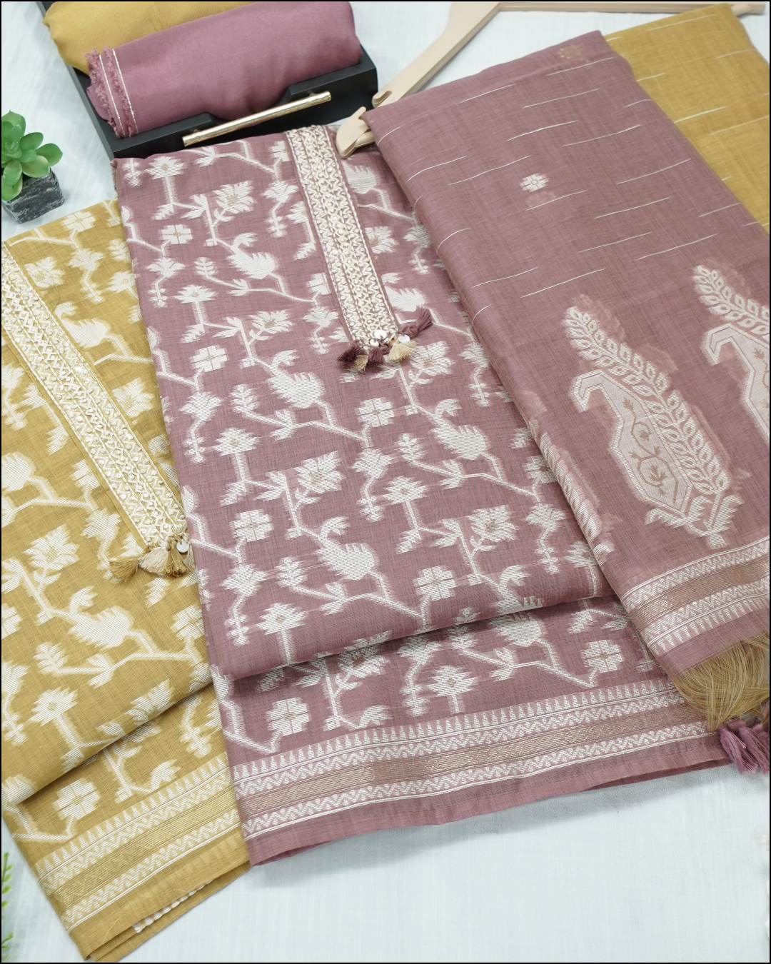 Unstitched Chanderi Jamdani Weave Suit Set