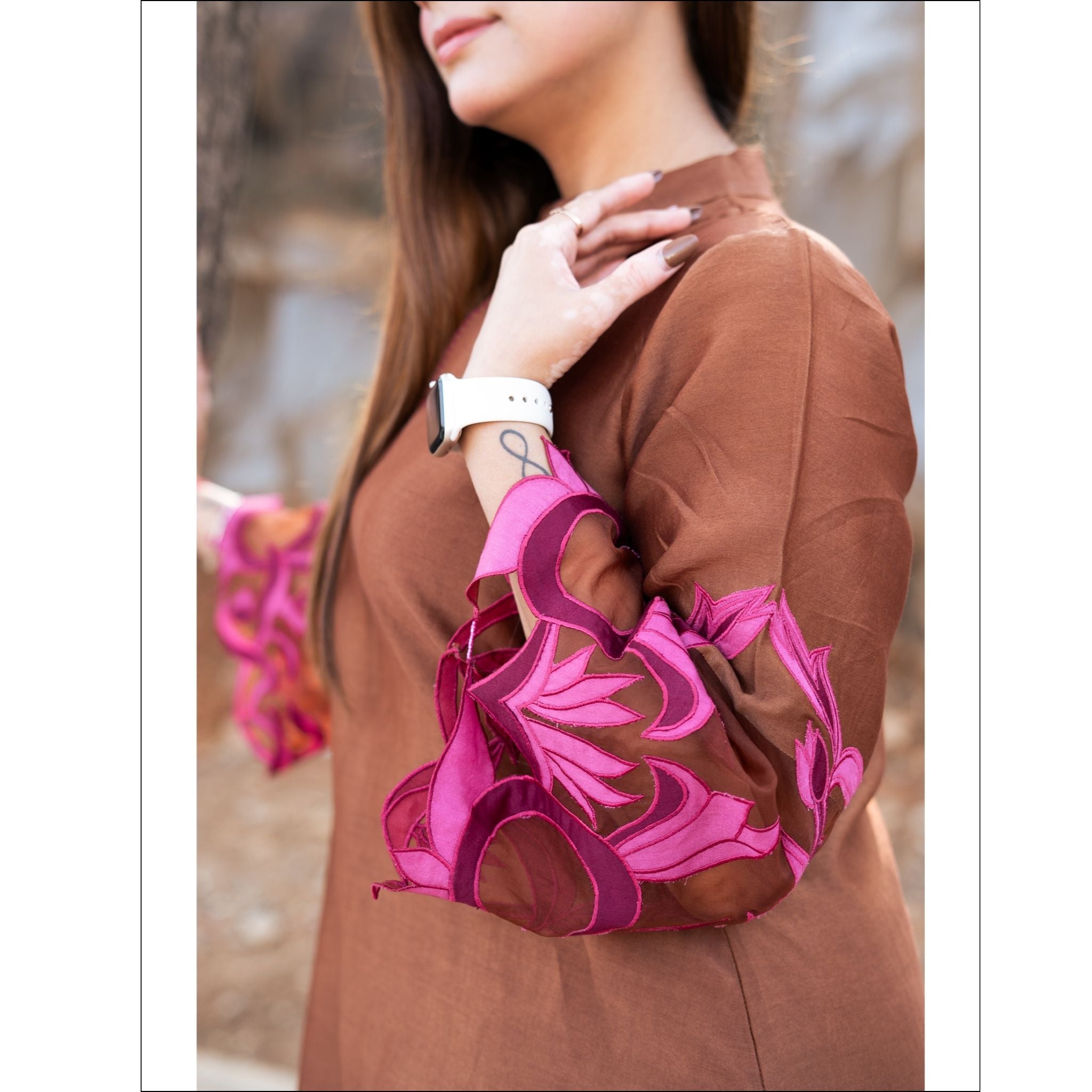 Gold Brown Cotton Chanderi Customized Co-ord Set with Applique & Hand Embroidery