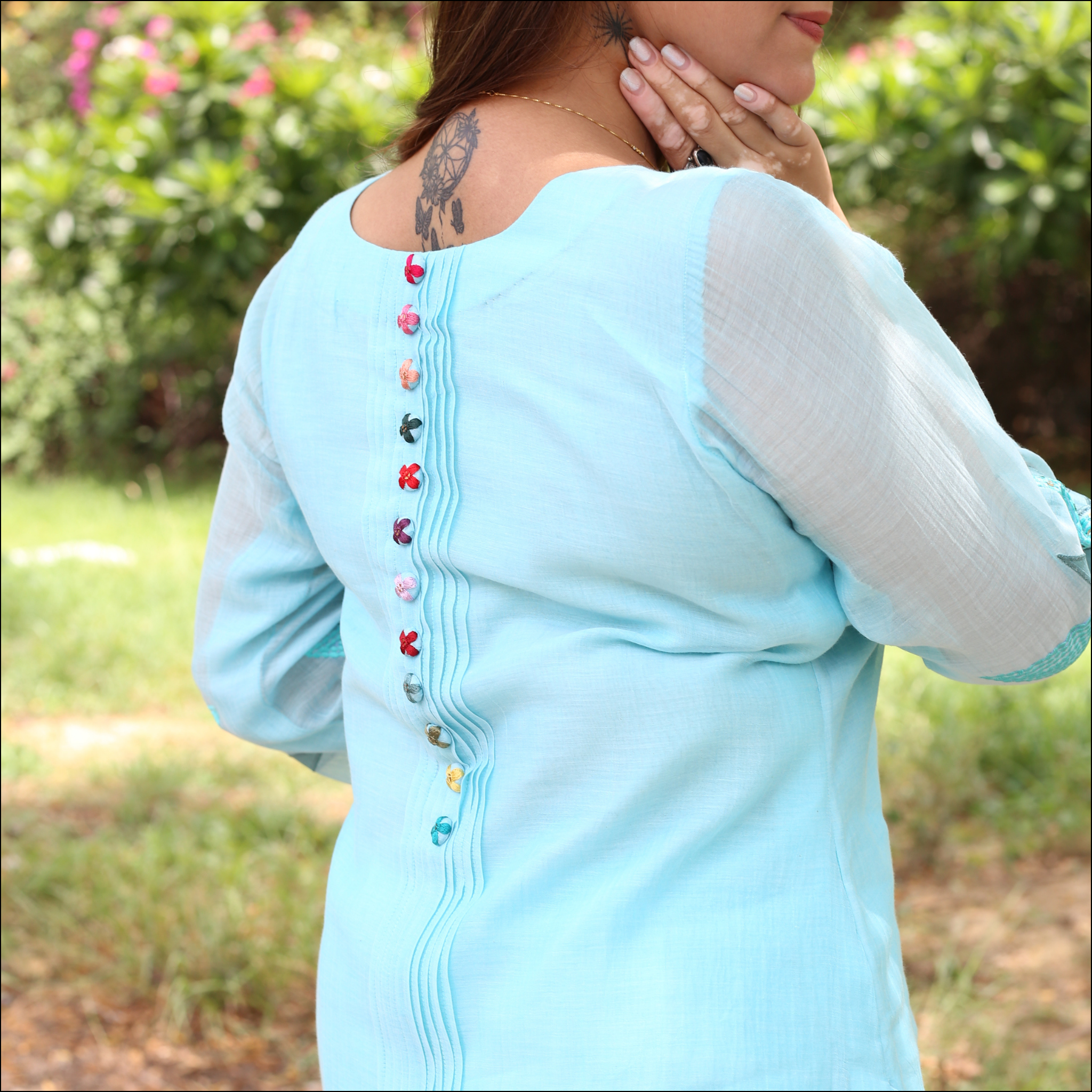 Ice Blue Suit Set with Organza Dupatta & Sequin Embroidery