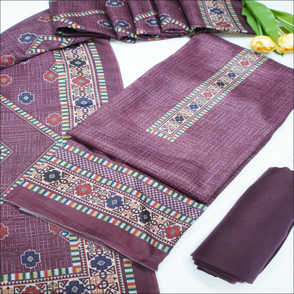 Red Maroon Brown Green Spun Unstitched Winter Suit Set