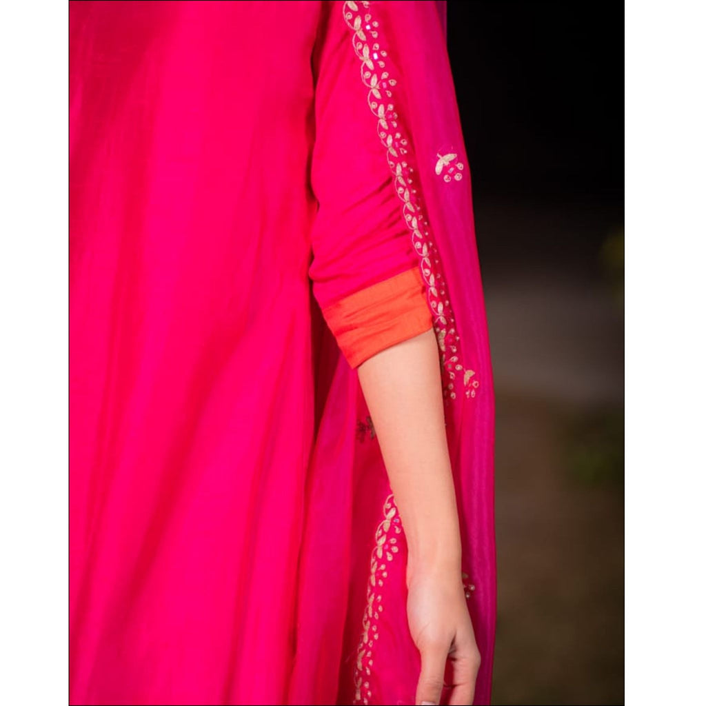 Pink Dupian Silk Ombre Suit Set with Gotta Patti & Organza Dupatta