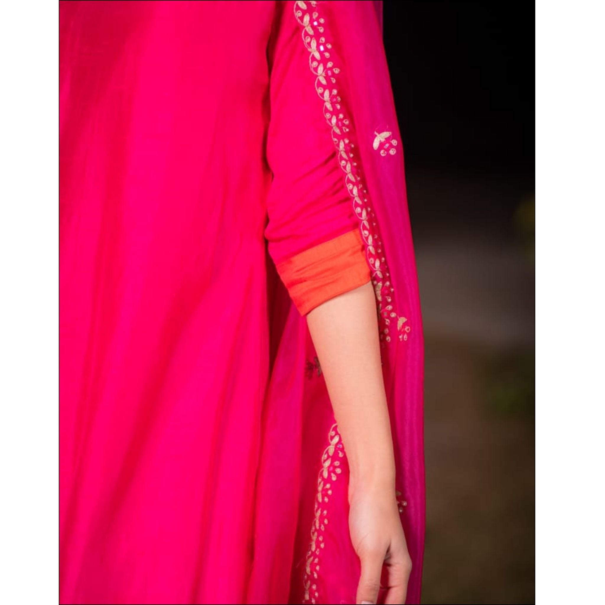 Pink Dupian Silk Ombre Suit Set with Gotta Patti & Organza Dupatta