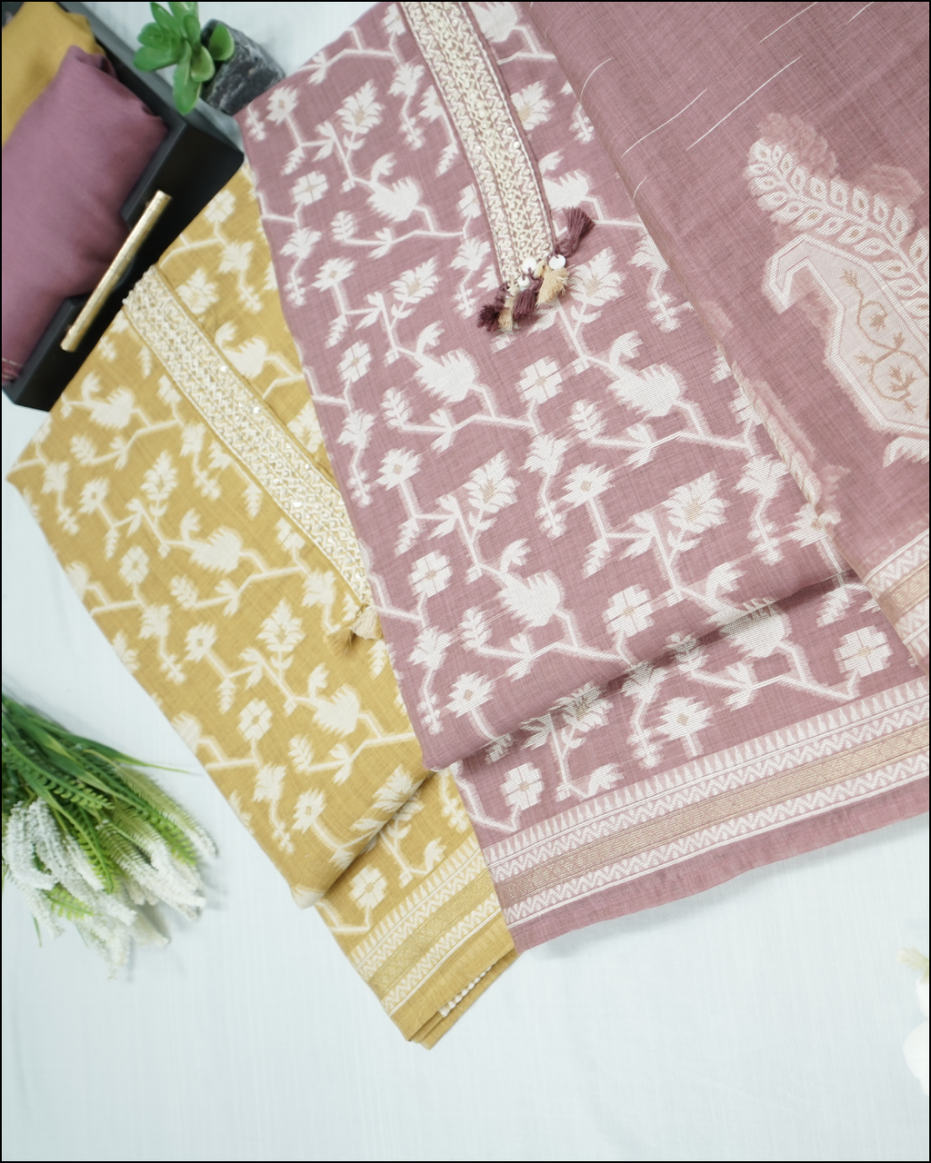 Unstitched Chanderi Jamdani Weave Suit Set