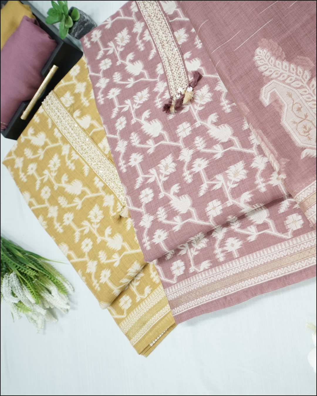 Unstitched Chanderi Jamdani Weave Suit Set