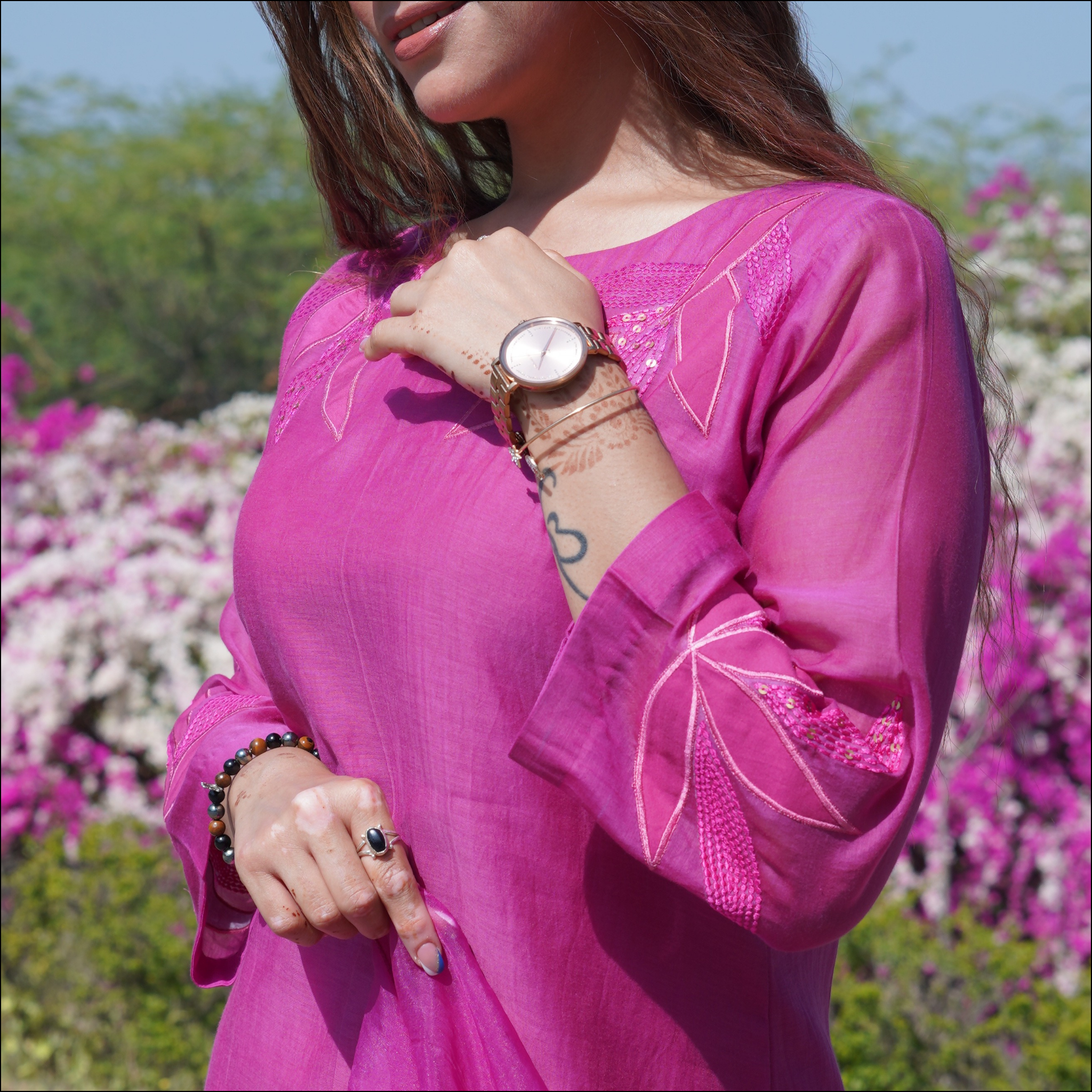 Pink Suit Set with Organza Dupatta & Sequin Embroidery