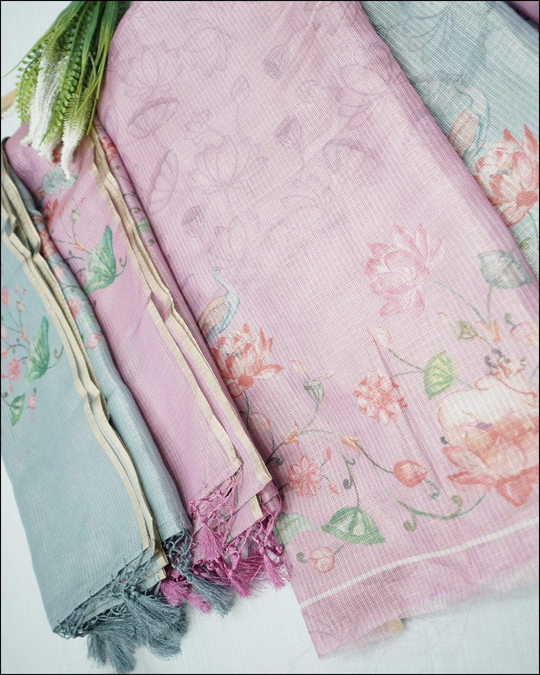 Unstitched Printed Tissue Suit Set with Floral Dupatta