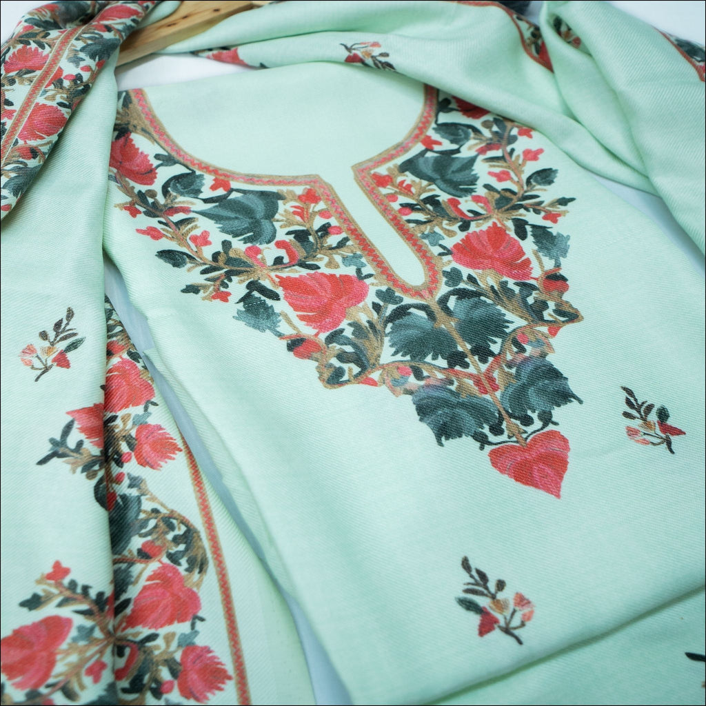 Mint Green Pink Off White Peach Beige Spun Unstitched Winter Suit Set