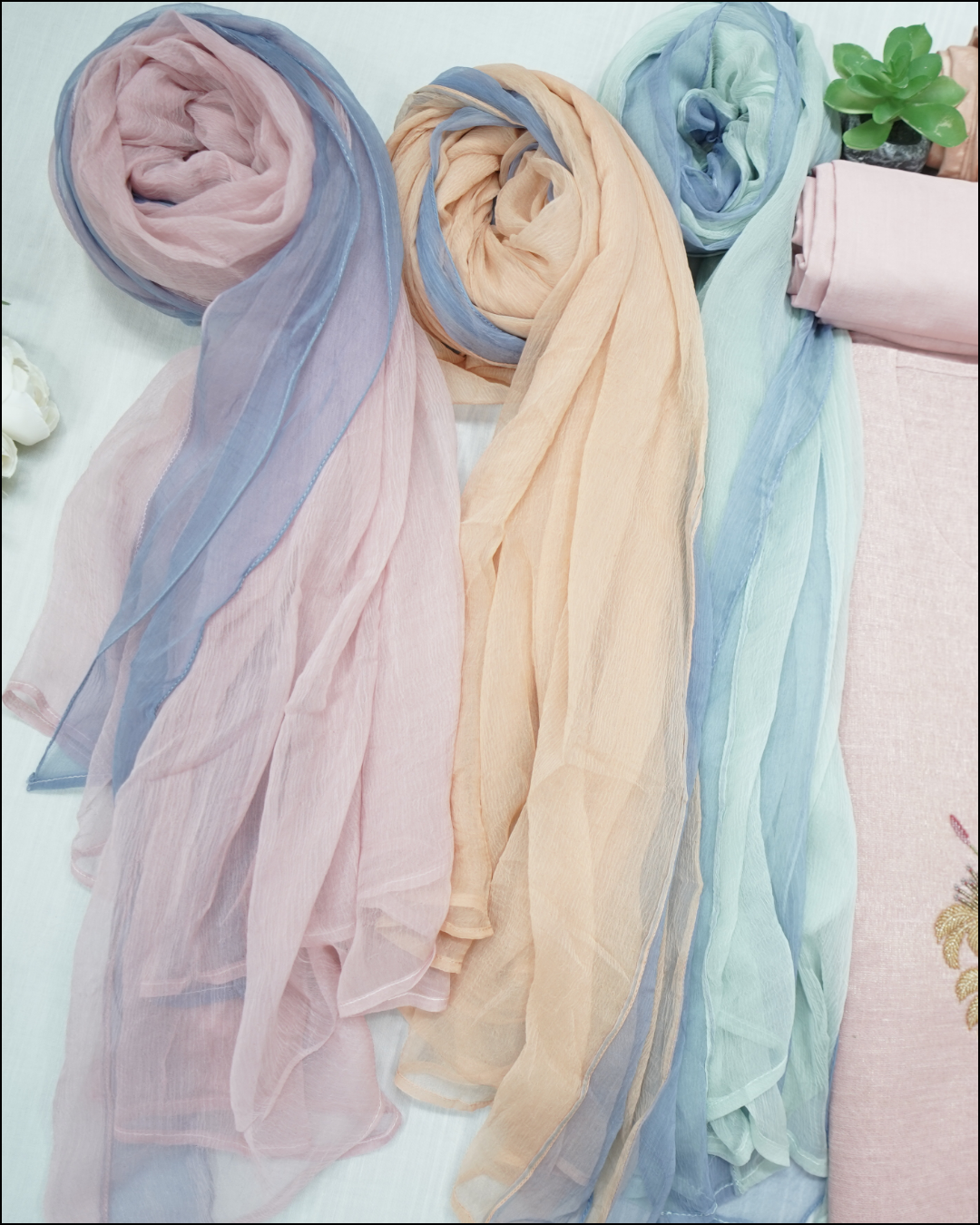 Unstitched Tissue Suit Set with Handwork Yoke & Chiffon Dupatta