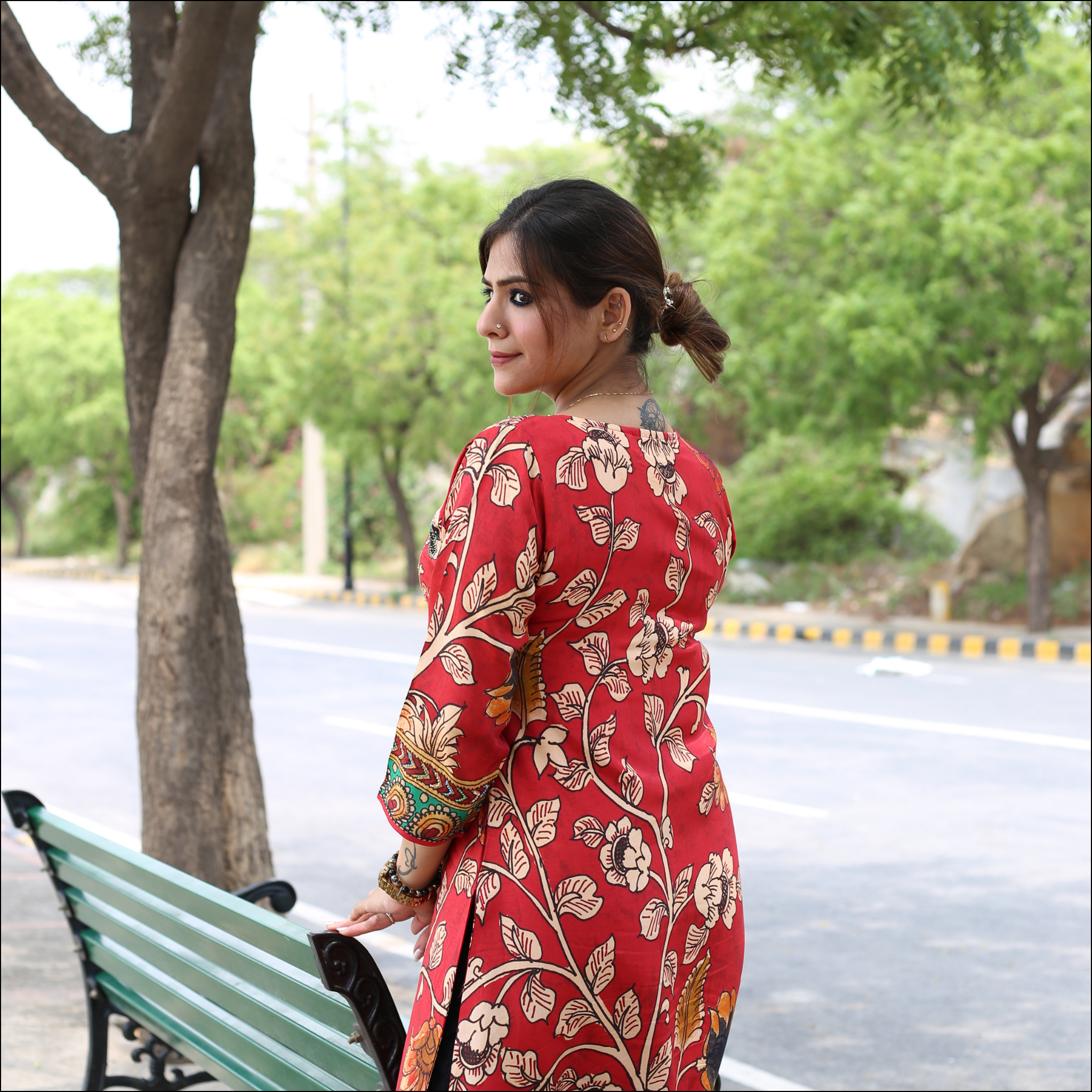 Handwork Kurti with Boat Neck & Tassel Detailing