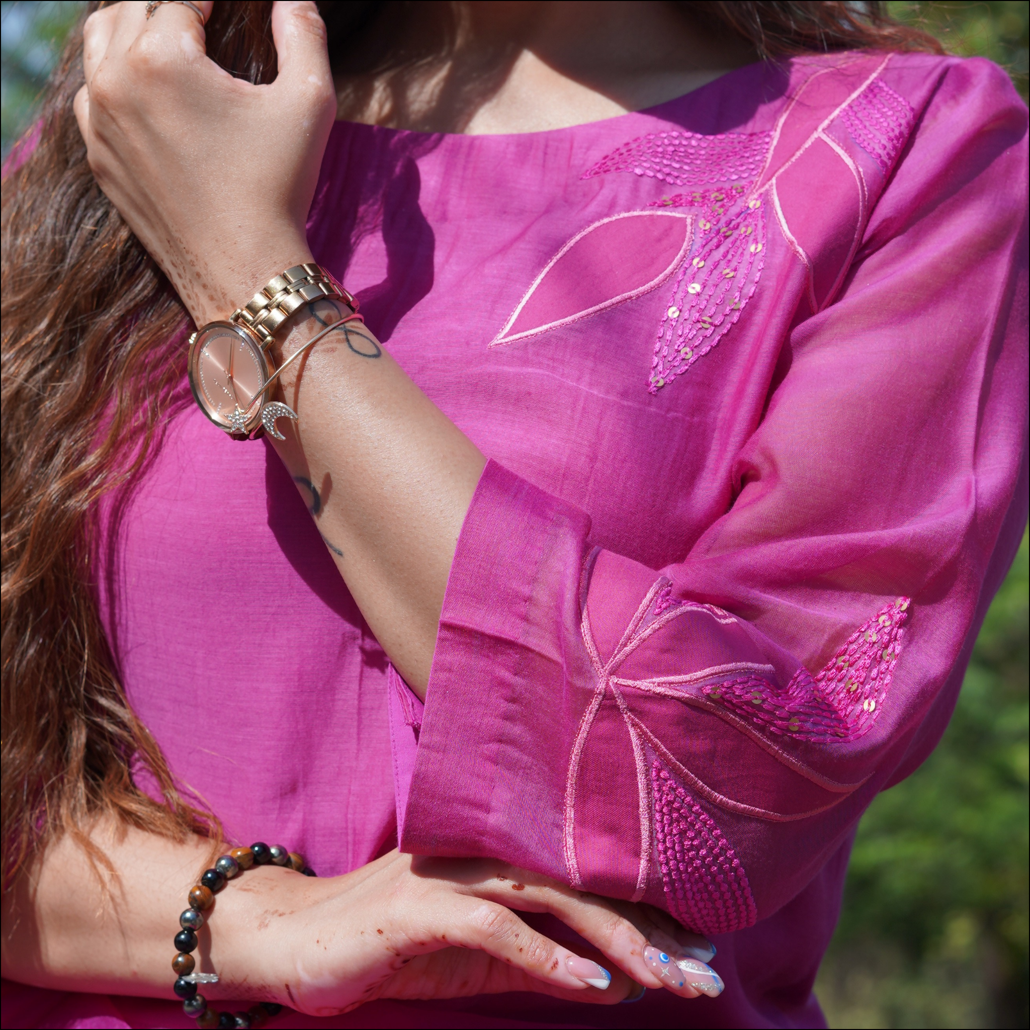 Pink Suit Set with Organza Dupatta & Sequin Embroidery