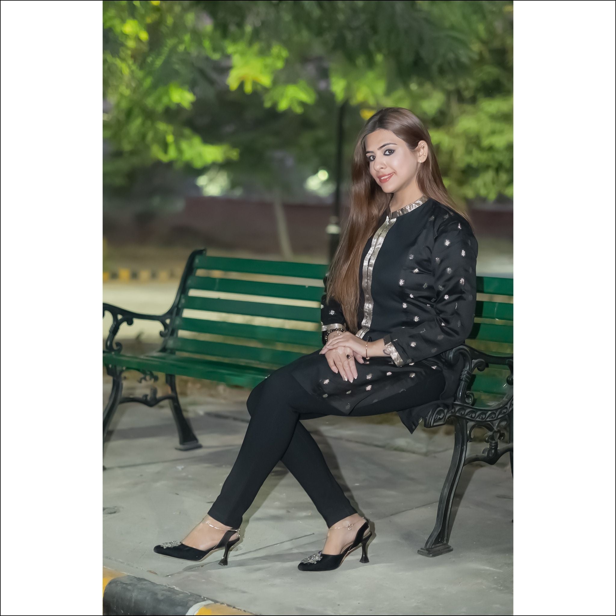 Black Silk Tunic Dress with Silver Zari Weaving & Border