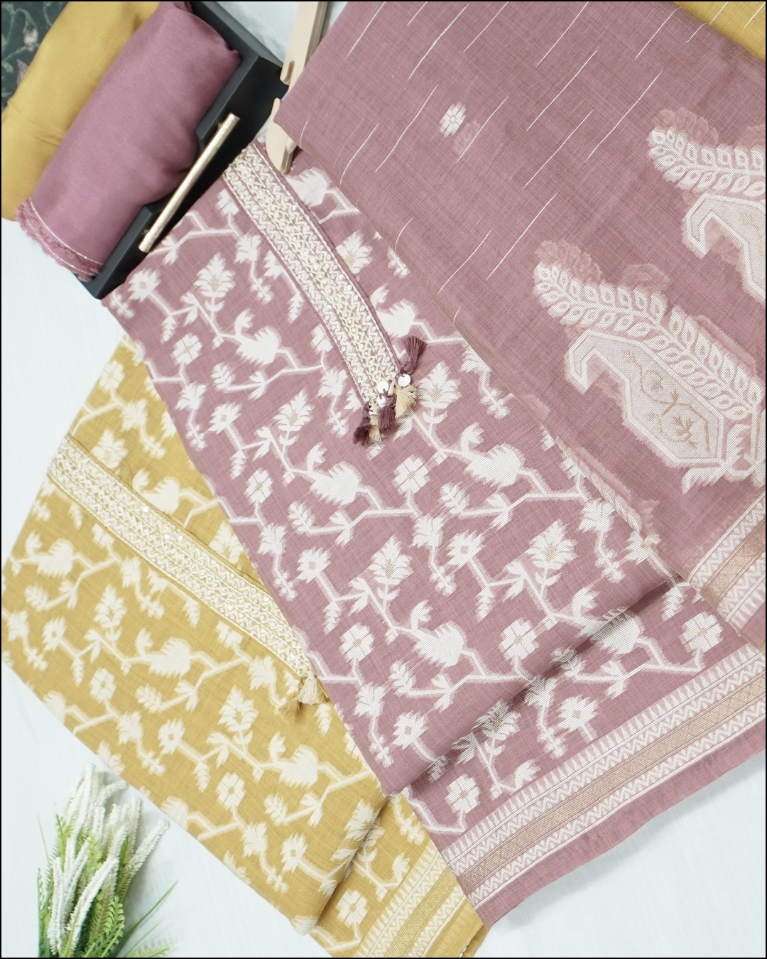 Unstitched Chanderi Jamdani Weave Suit Set