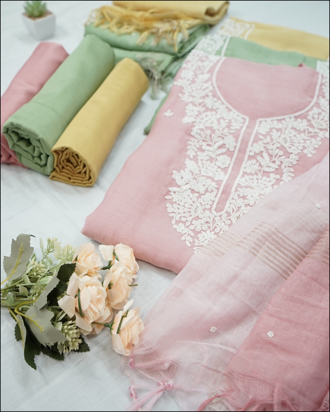 Mul Cotton Unstitched Suit Set with Pearl Handwork