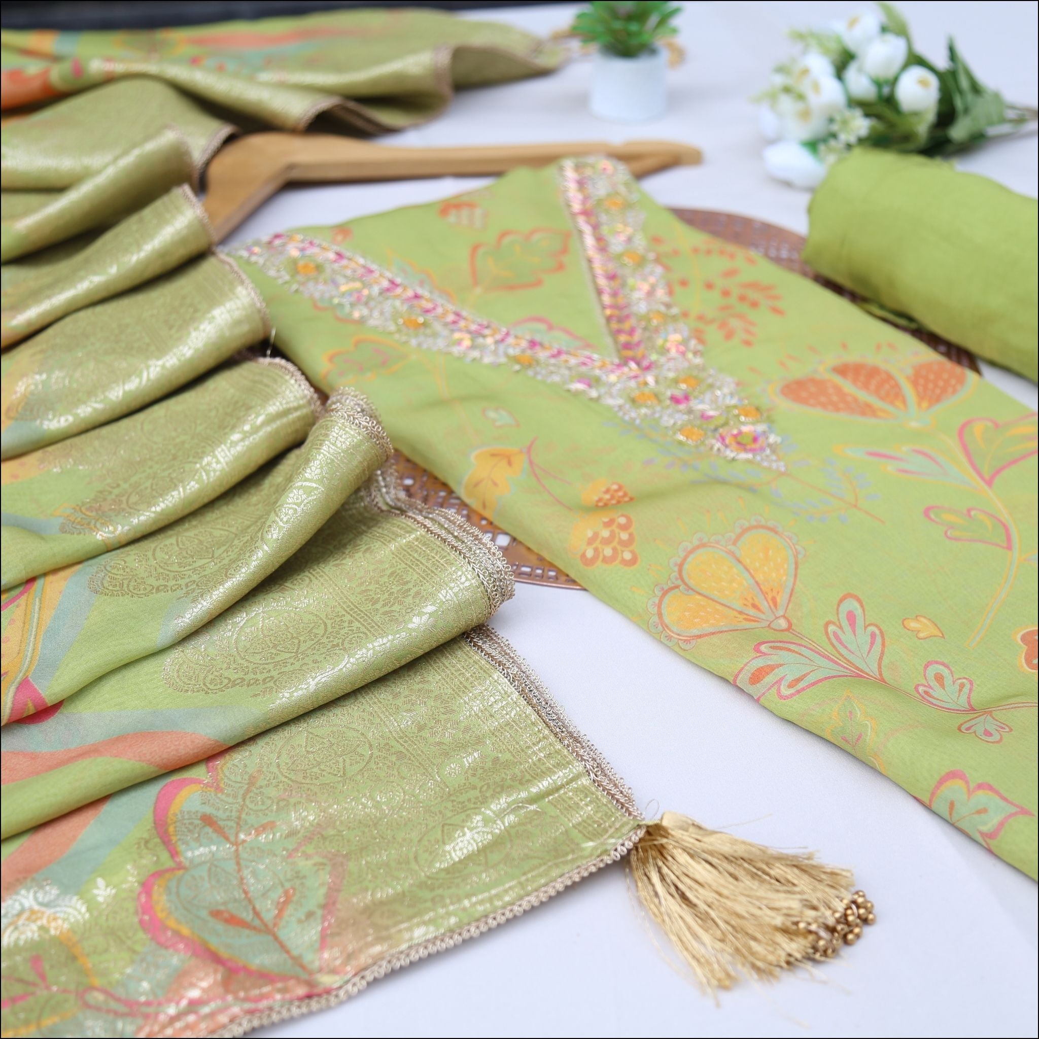 Digital Print Georgette with Embroidered Yoke & Zari Dupatta
