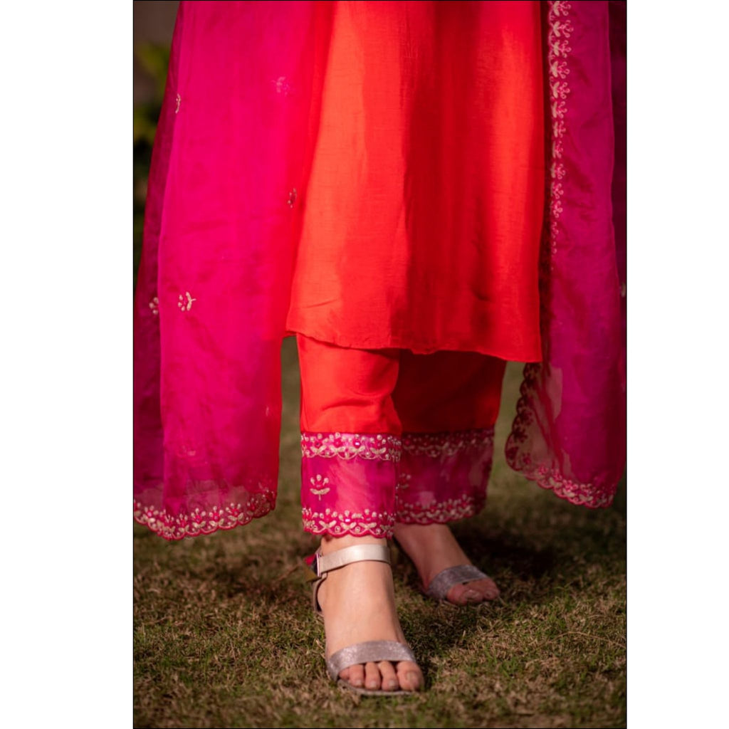 Pink Dupian Silk Ombre Suit Set with Gotta Patti & Organza Dupatta