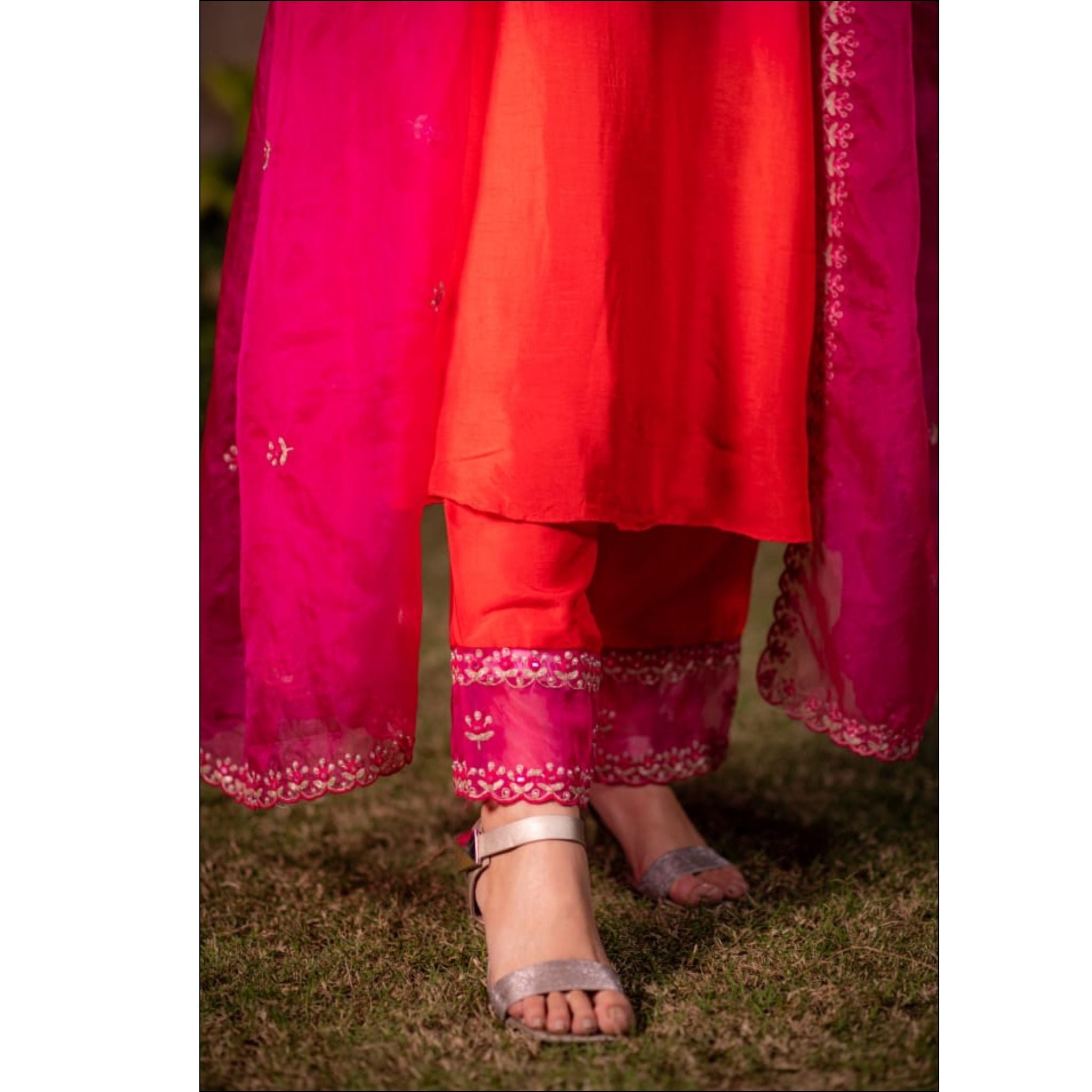 Pink Dupian Silk Ombre Suit Set with Gotta Patti & Organza Dupatta
