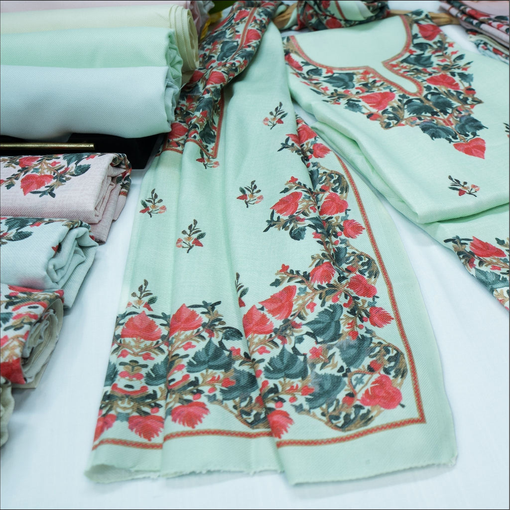 Mint Green Pink Off White Peach Beige Spun Unstitched Winter Suit Set