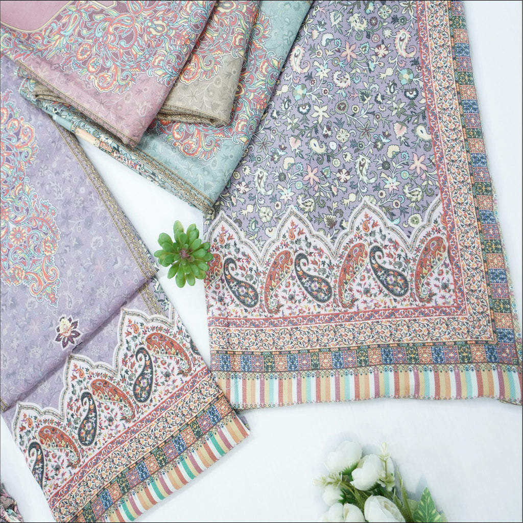 Lavender Purple Dusky Rose Mauve Spun Unstitched Winter Suit Set