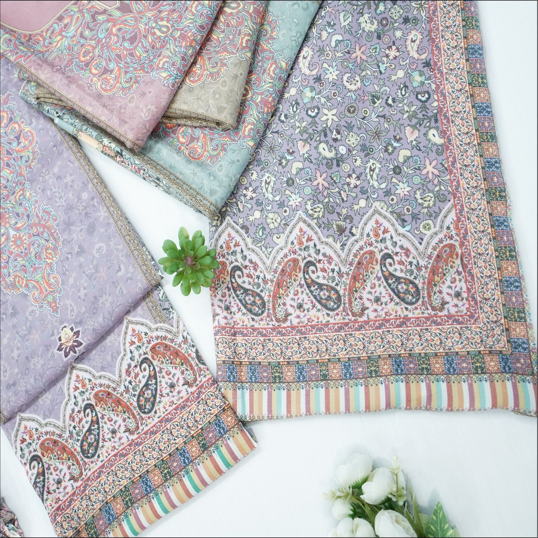 Lavender Purple Dusky Rose Mauve Spun Unstitched Winter Suit Set