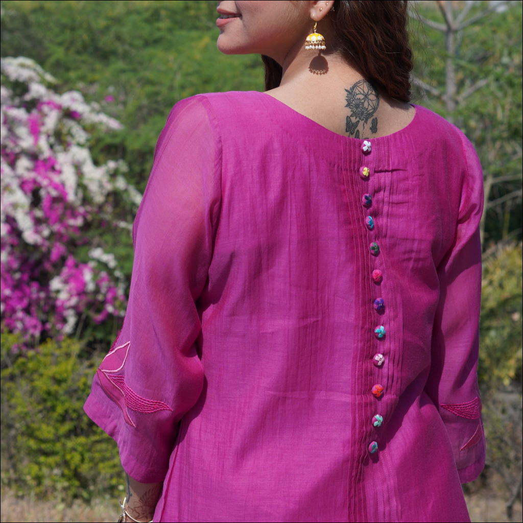 Pink Suit Set with Organza Dupatta & Sequin Embroidery