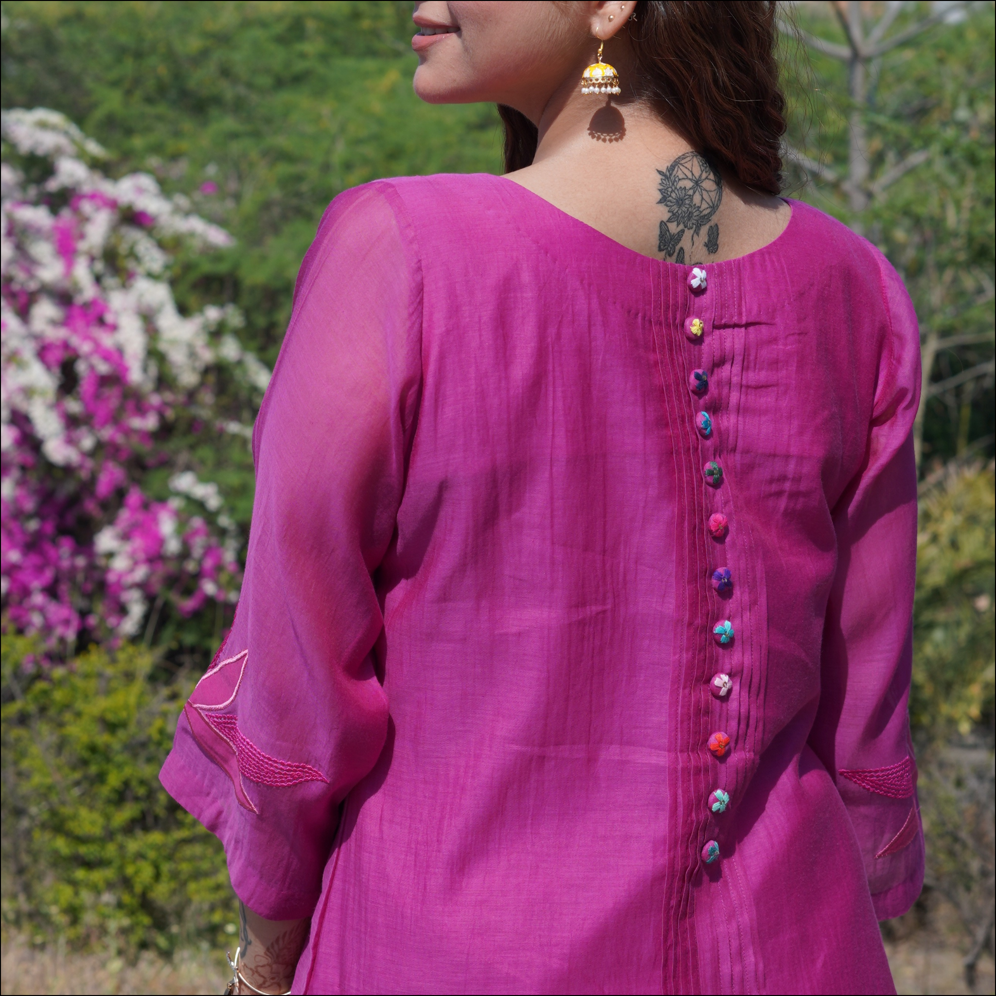 Pink Suit Set with Organza Dupatta & Sequin Embroidery