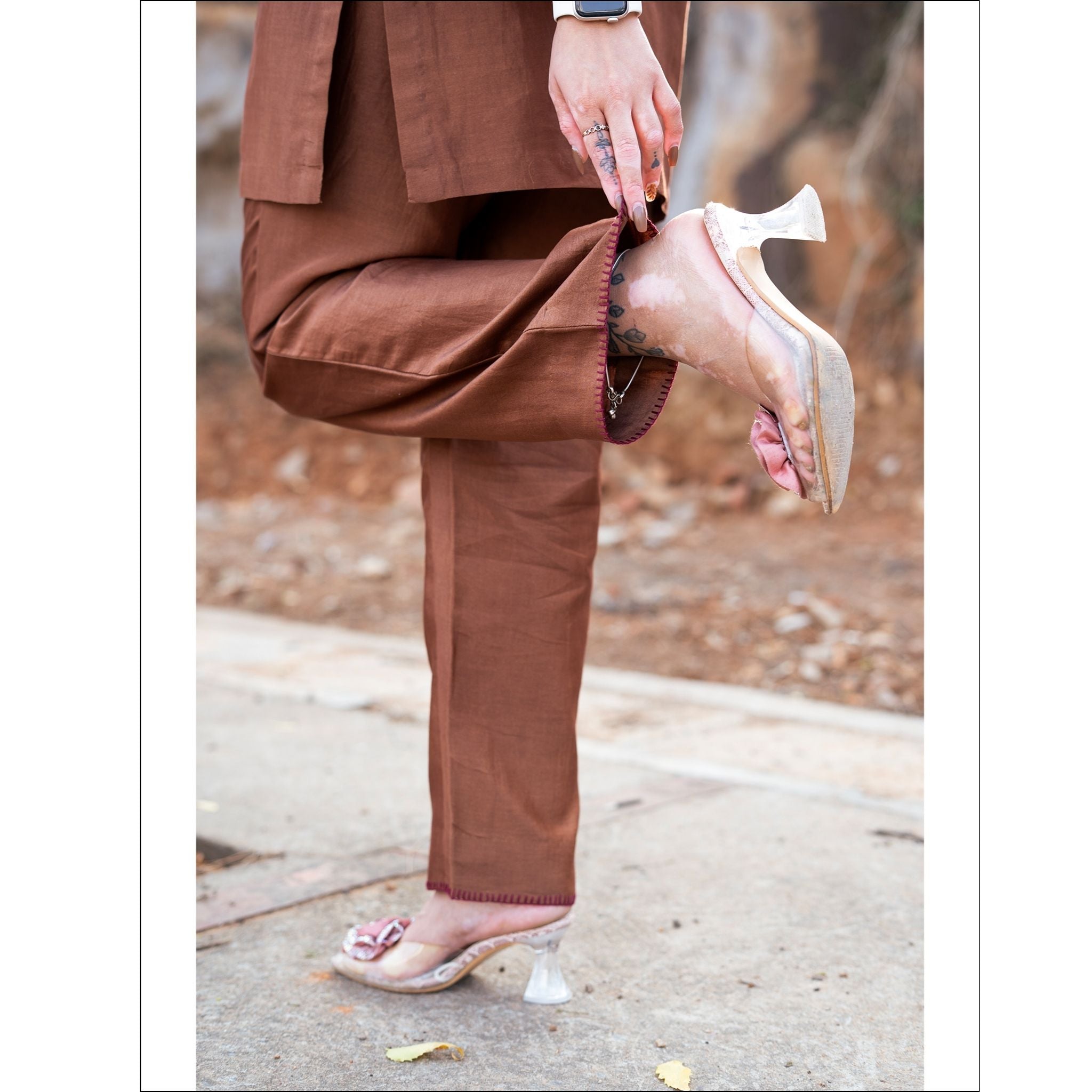 Gold Brown Cotton Chanderi Customized Co-ord Set with Applique & Hand Embroidery