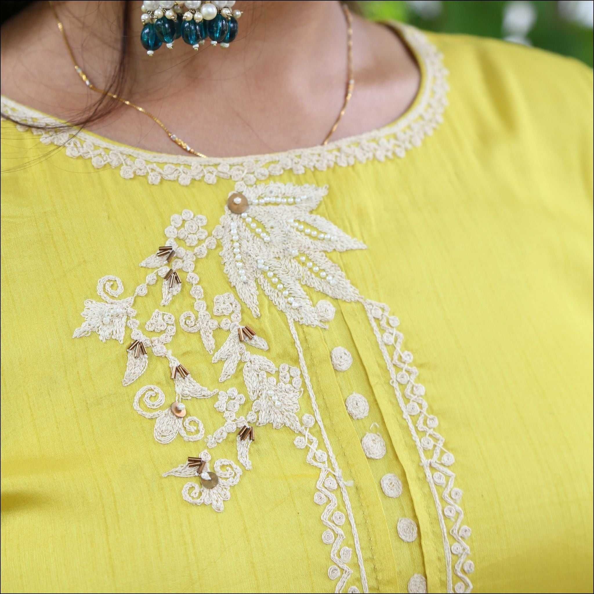 Boat Neck Kurti Pant Set with Dori Embroidery & Ruffled Dupatta
